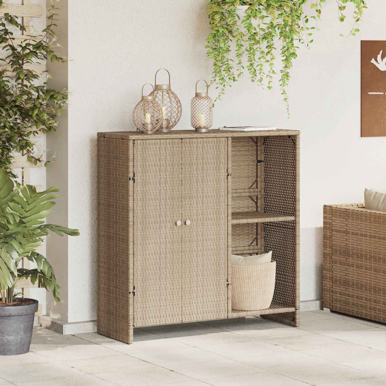 Aufbewahrungsschrank mit Regal Beige 100 x 36 x 102 cm Rattan