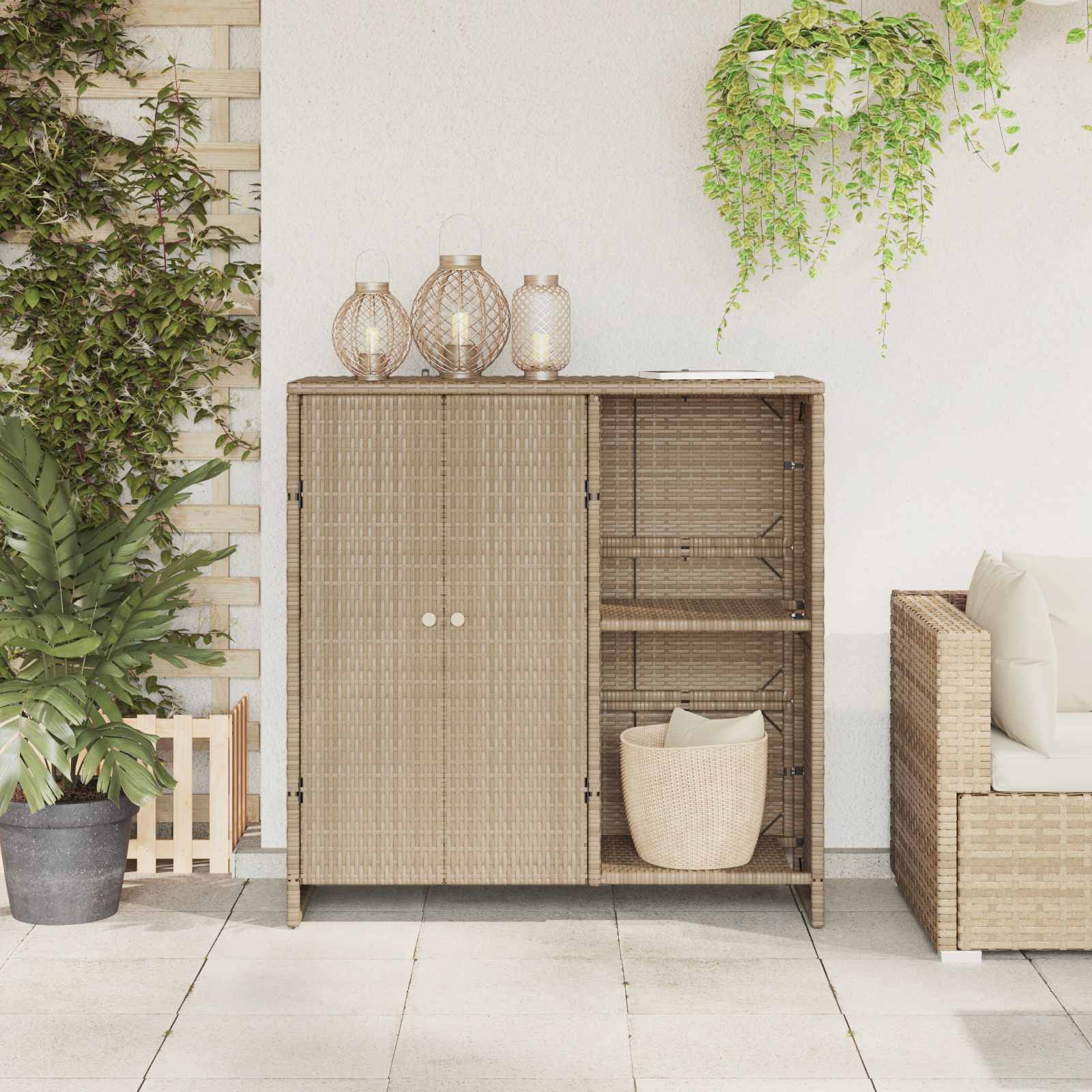 Aufbewahrungsschrank mit Regal Beige 100 x 36 x 102 cm Rattan