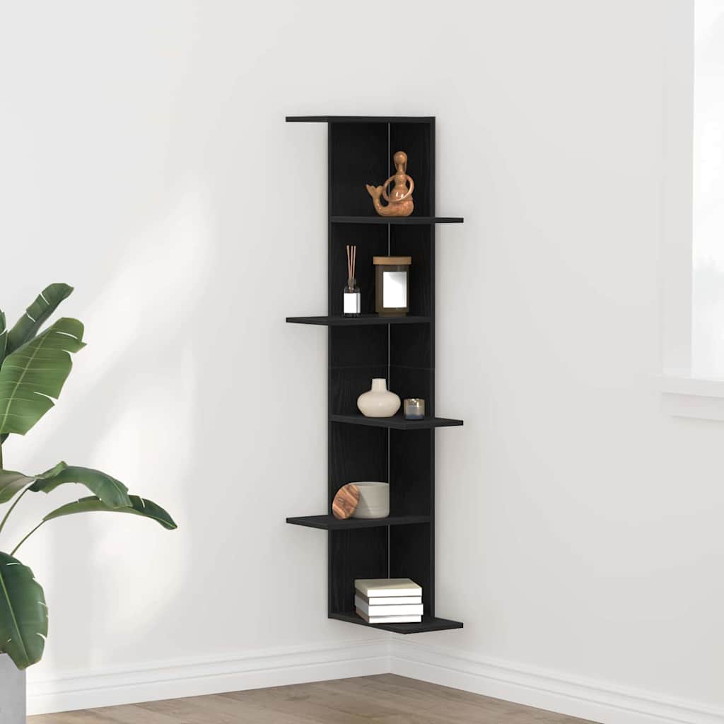 Wand-Eckregal Schwarz Eichen-Optik 36,5 x 36,5 x 140 cm