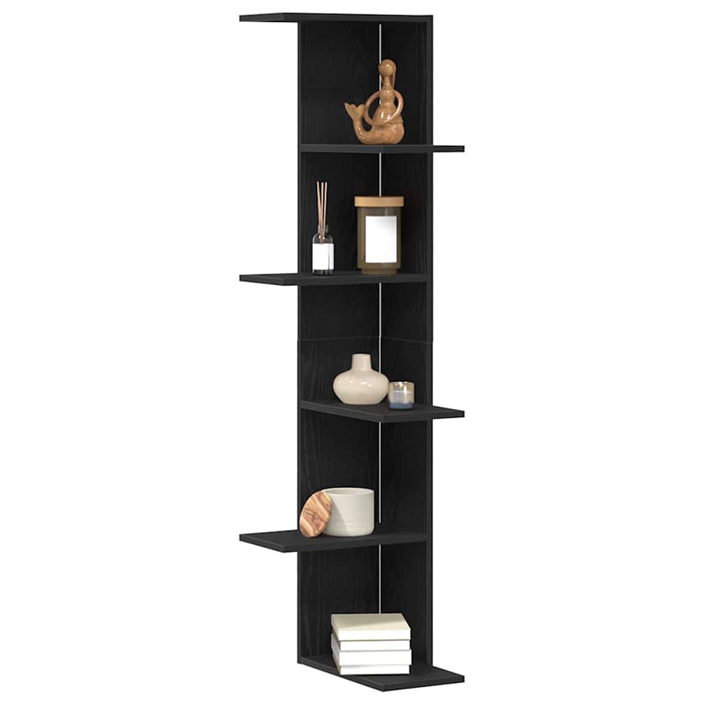 Wand-Eckregal Schwarz Eichen-Optik 36,5 x 36,5 x 140 cm