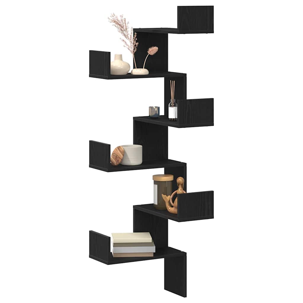 Wand-Eckregal mit Regal Schwarz Eichen-Optik 45 x 45 x 147 cm
