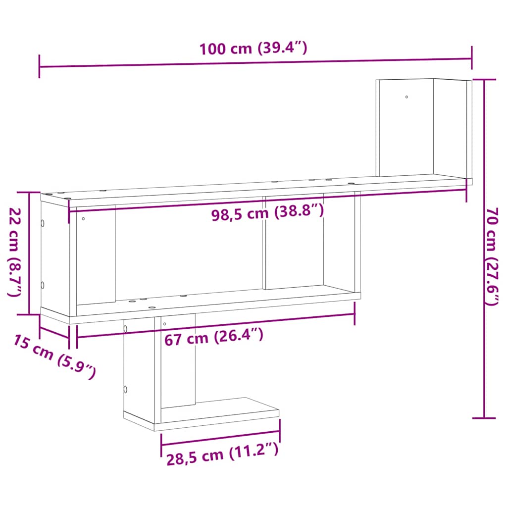 Wandregal Schwarz Eichen-Optik 100x15x70 cm Holzwerkstoff