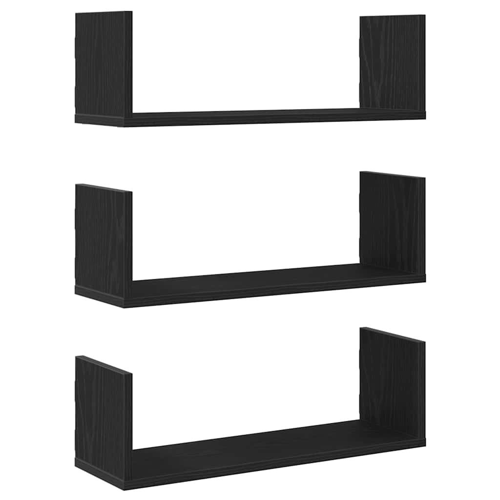 Wandregale 3 Stk. Schwarz Eichen-Optik 58x18x18cm Holzwerkstoff
