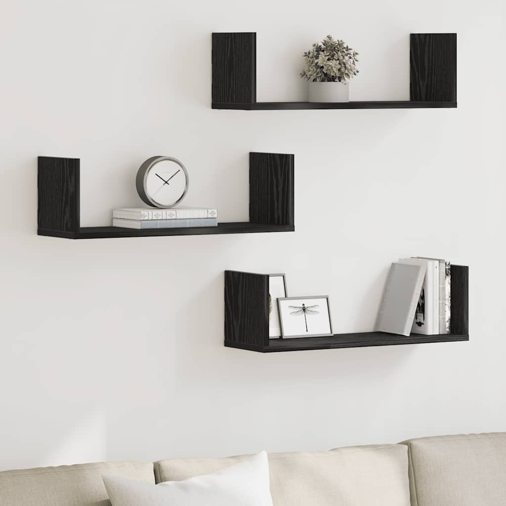 Wandregale 3 Stk. Schwarz Eichen-Optik 58x18x18cm Holzwerkstoff