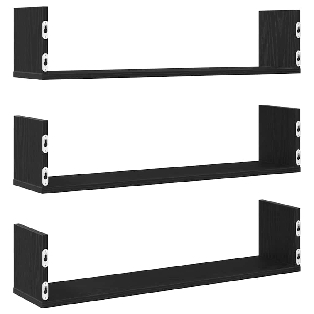 Wandregale 3 Stk. Schwarz Eichen-Optik 80x18x18cm Holzwerkstoff