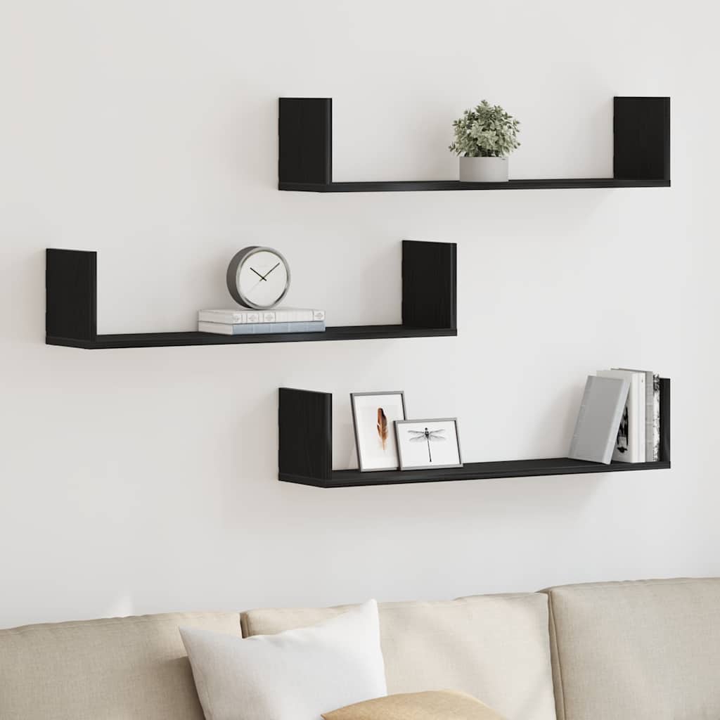 Wandregale 3 Stk. Schwarz Eichen-Optik 80x18x18cm Holzwerkstoff