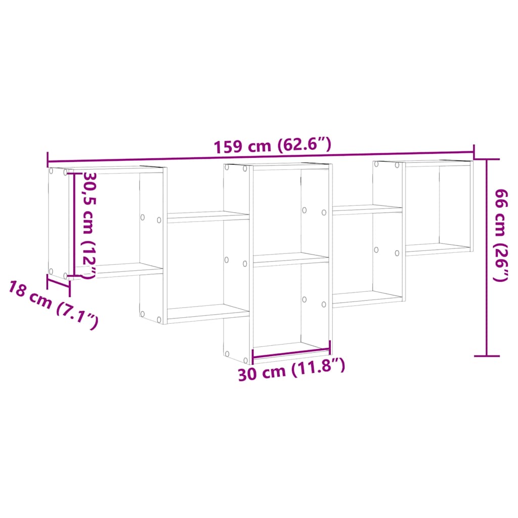 Wandregal Schwarz Eichen-Optik 159x18x66 cm Holzwerkstoff