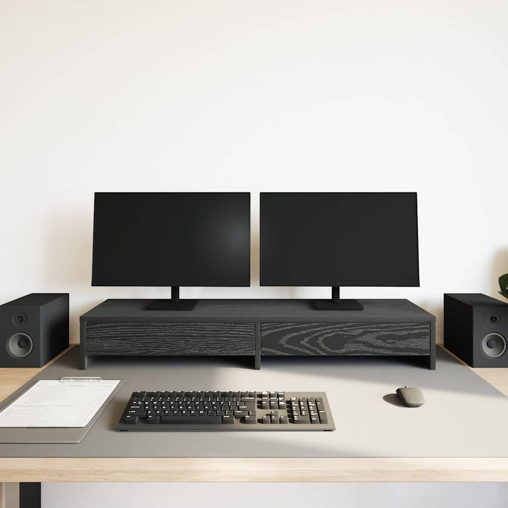 Monitorständer mit Schubladen Schwarz Eichen-Optik 100x27x15 cm