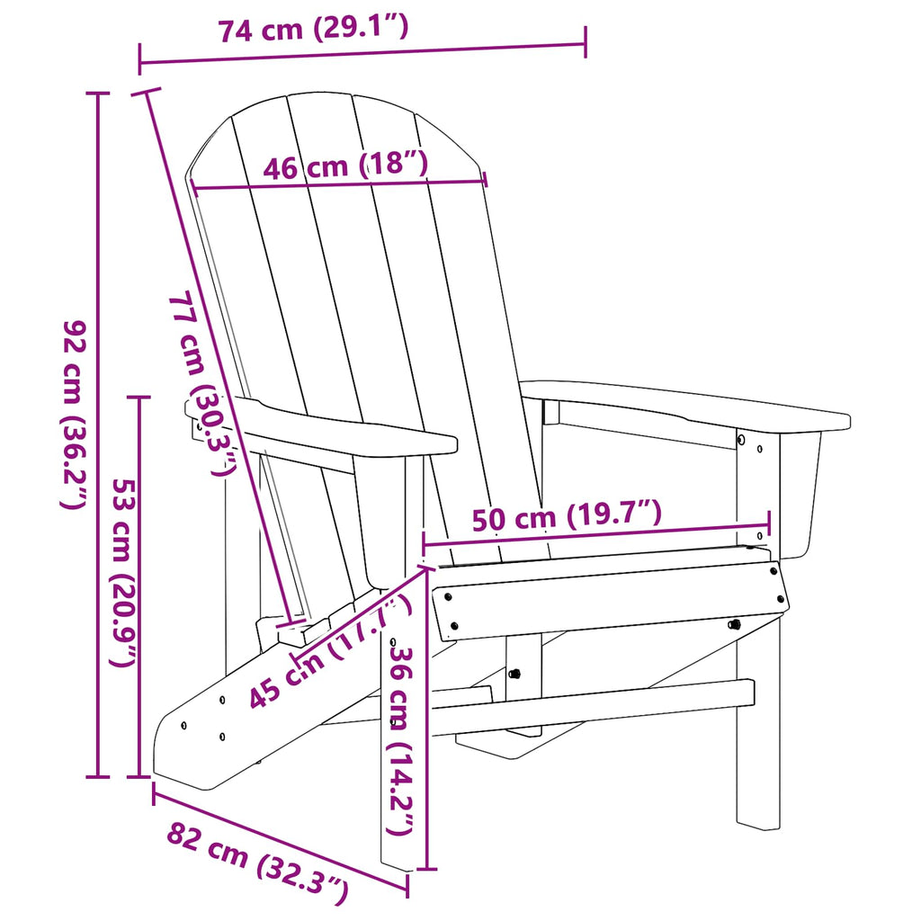 Adirondack-Stuhl Schwarz 82 x 74 x 92 cm HDPE