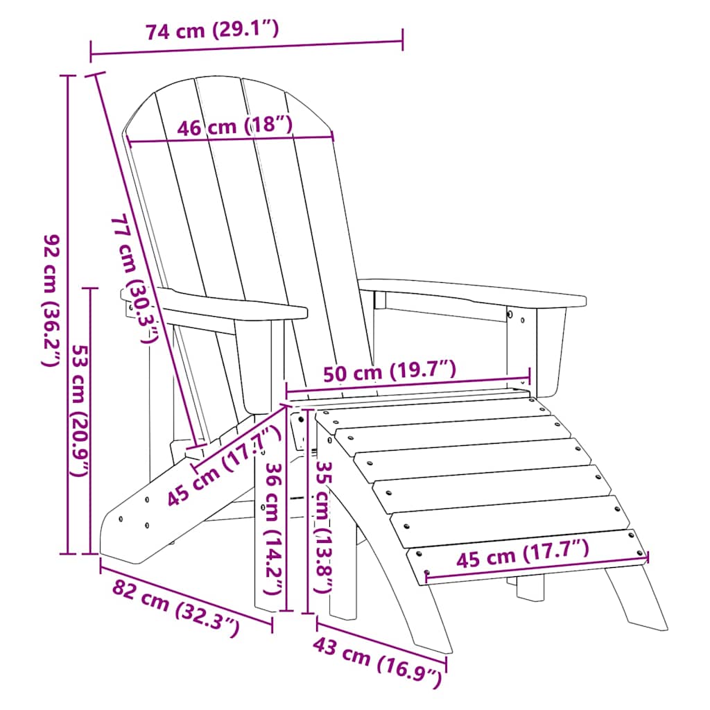 Adirondack-Stuhl Marineblau 82 x 74 x 92 cm HDPE