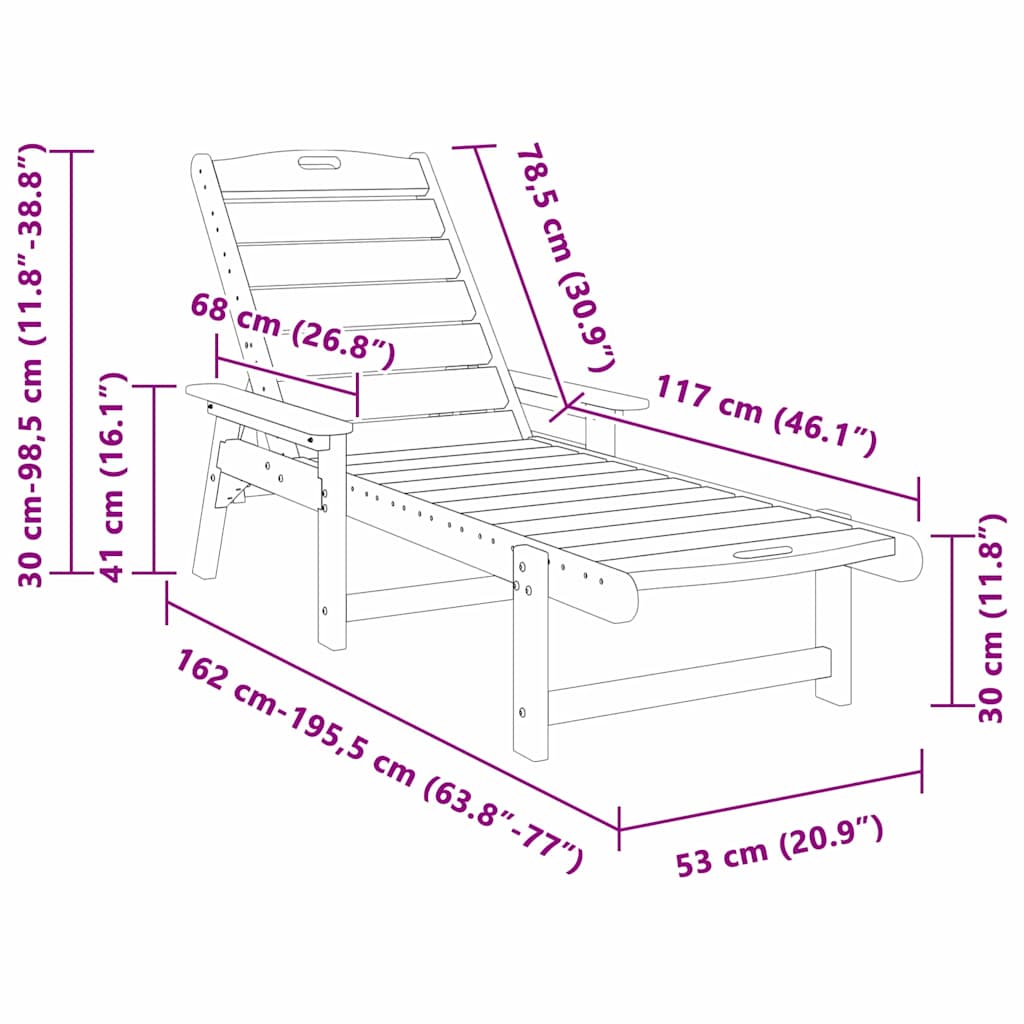 Sonnenliege Marineblau 195,5 x 53 x 98,5 cm HDPE