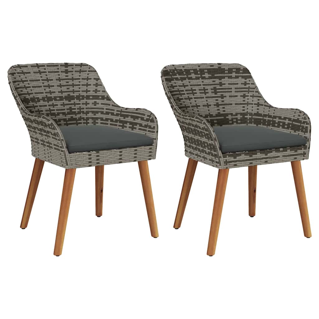 Gartenstuhl mit Kissen 2 pcs Grau 62,5 x 55 x 82 cm Poly-Rattan