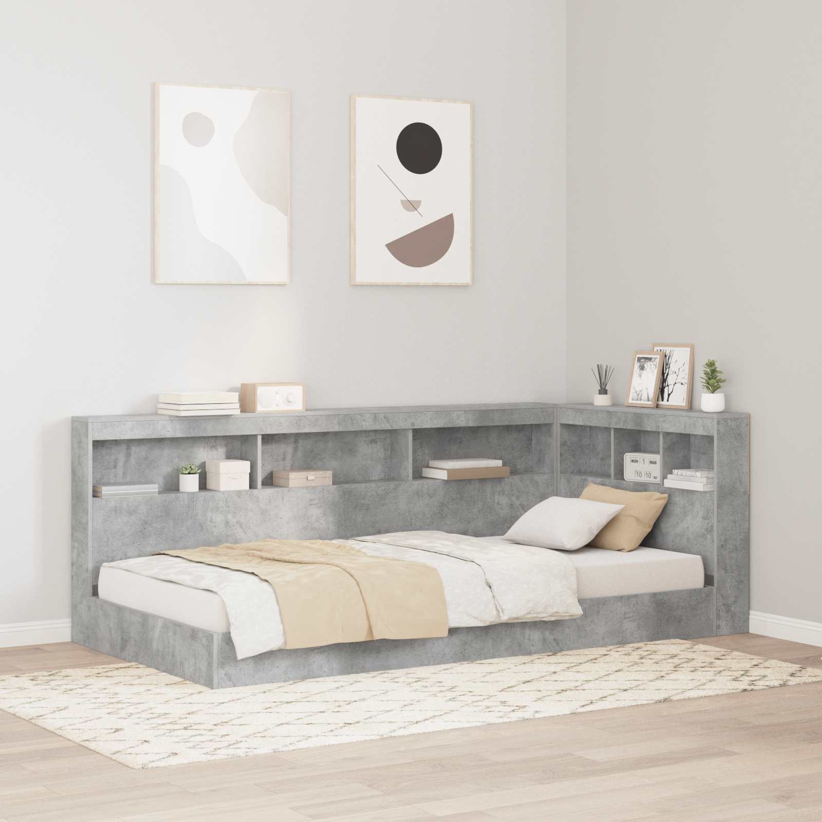 Aufbewahrungskopfteil mit Regal Beton Grau 100 cm Holzwerkstoff