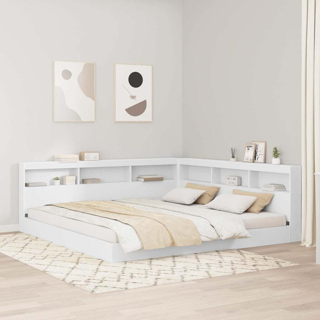 Aufbewahrungskopfteil mit Regal Weiß 200 cm Holzwerkstoff