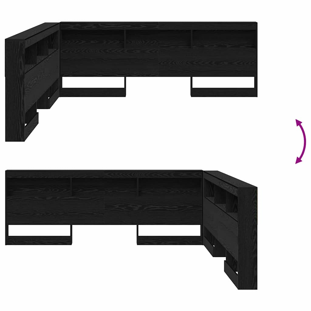 Aufbewahrungskopfteil Schwarz Eichen-Optik 200 cm Holzwerkstoff