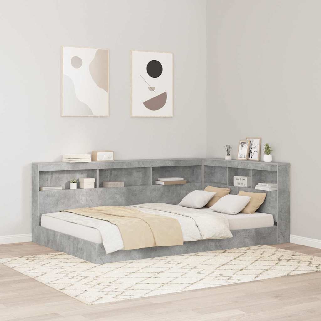 Aufbewahrungskopfteil mit Regal Beton Grau 120 cm Holzwerkstoff