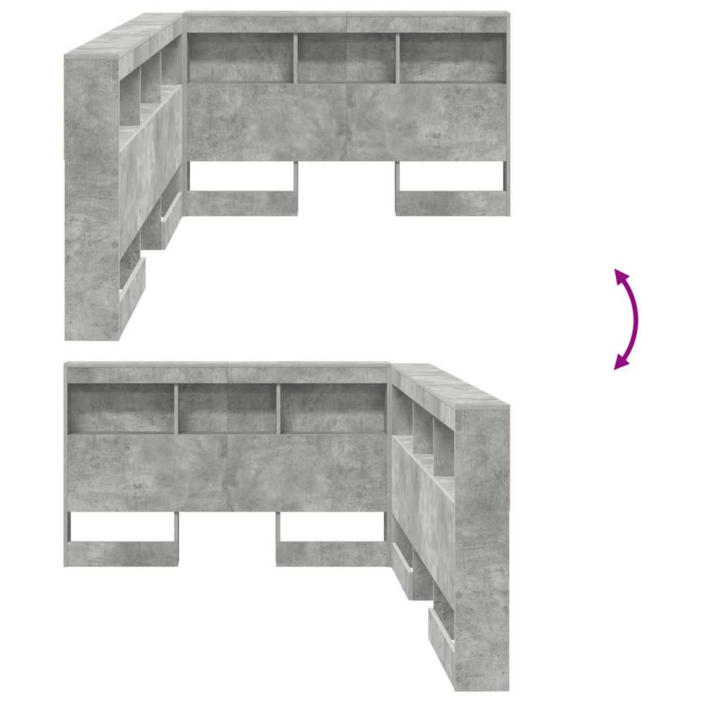 Aufbewahrungskopfteil mit Regal Beton Grau 120 cm Holzwerkstoff