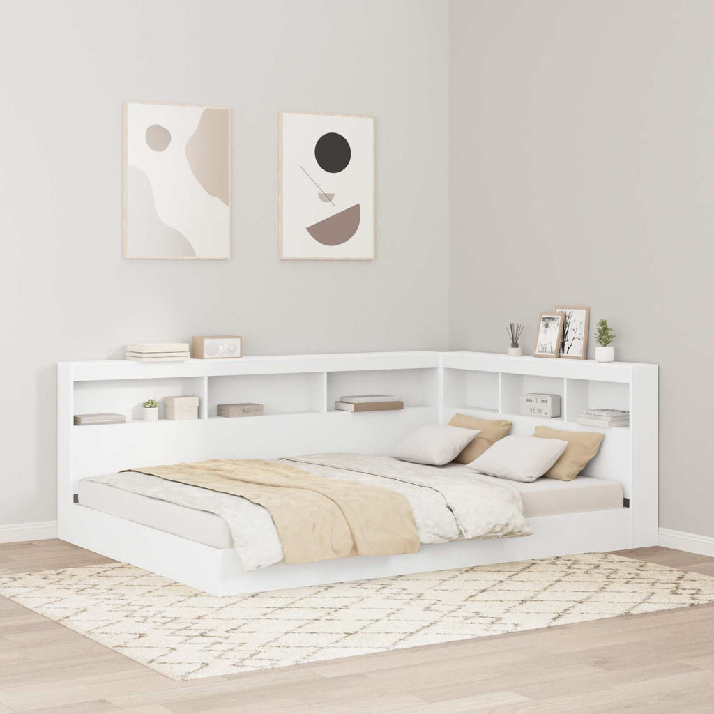 Aufbewahrungskopfteil mit Regal Weiß 140 cm Holzwerkstoff