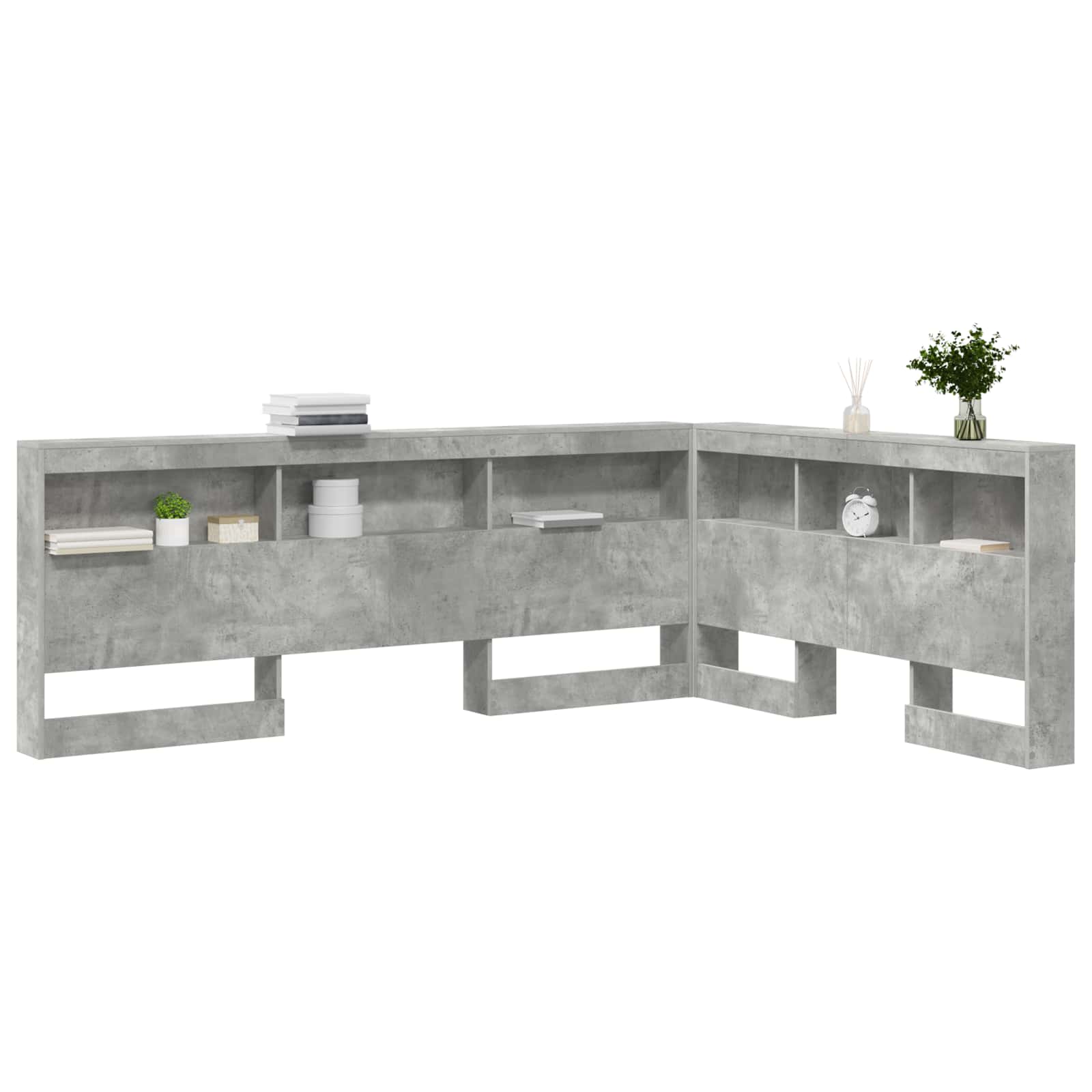 Aufbewahrungskopfteil mit Regal Beton Grau 140 cm Holzwerkstoff