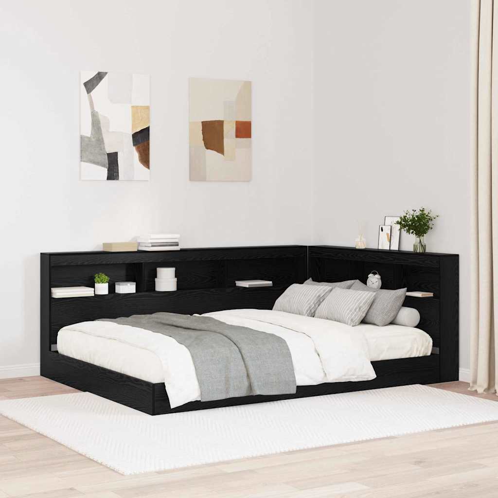 Aufbewahrungskopfteil Schwarz Eichen-Optik 160 cm Holzwerkstoff