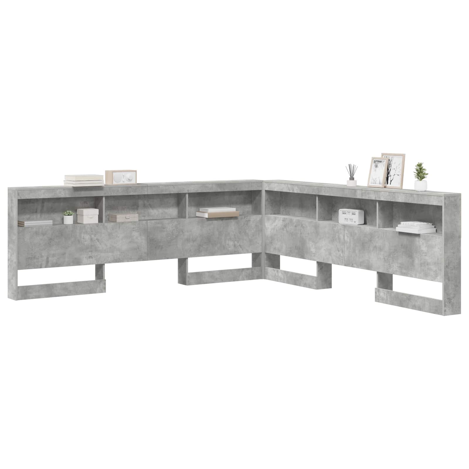 Aufbewahrungskopfteil mit Regal Beton Grau 180 cm Holzwerkstoff