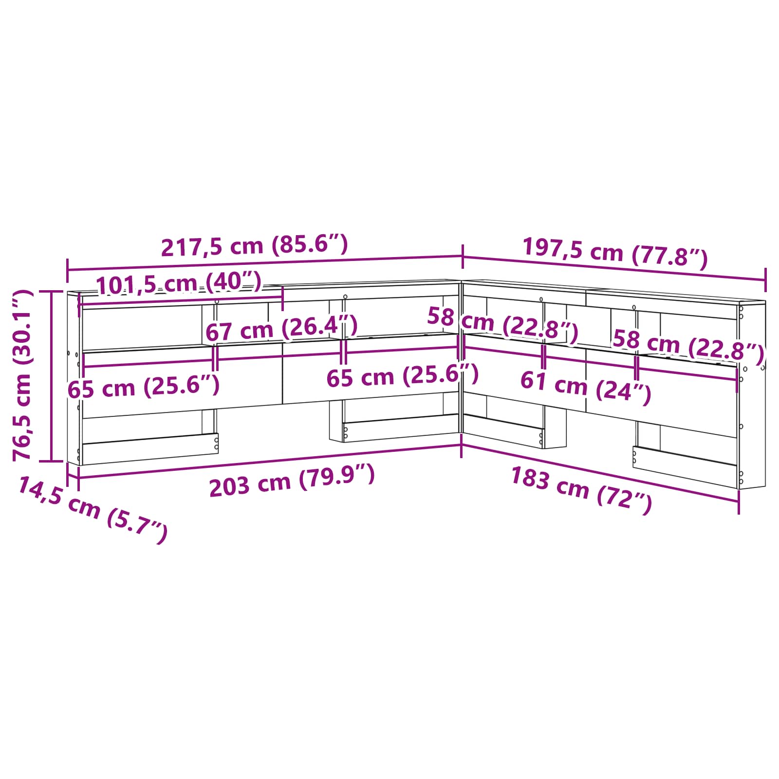 Aufbewahrungskopfteil mit Regal Beton Grau 180 cm Holzwerkstoff