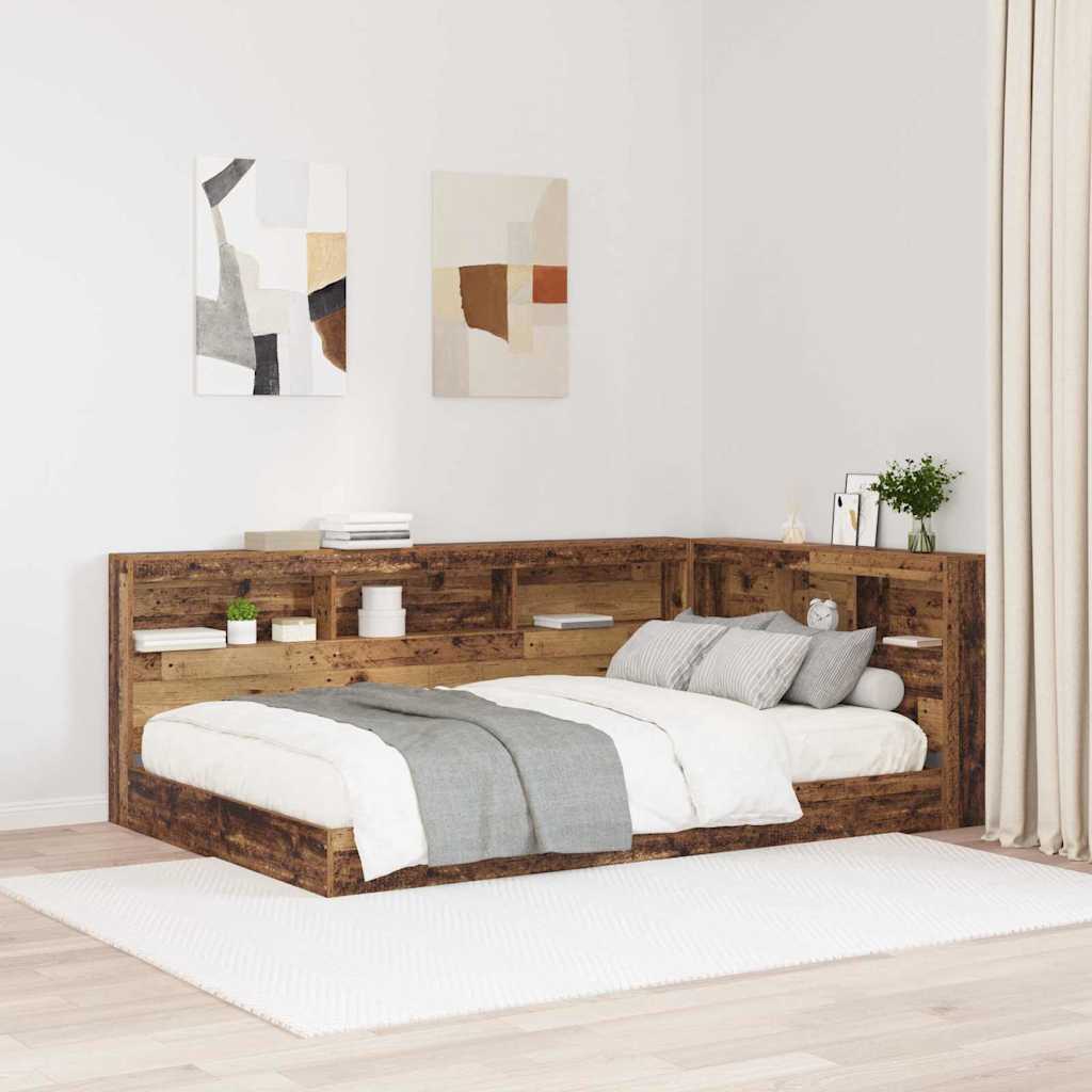 Aufbewahrungskopfteil mit Regal Altholz 207,5 x 137,5 x 76,5 cm