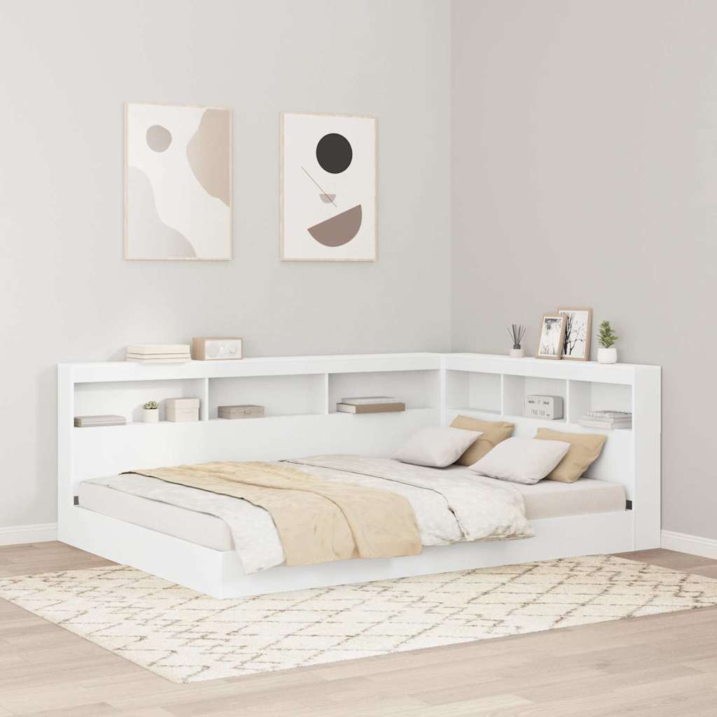 Aufbewahrungskopfteil mit Regal Weiß 140 cm Holzwerkstoff