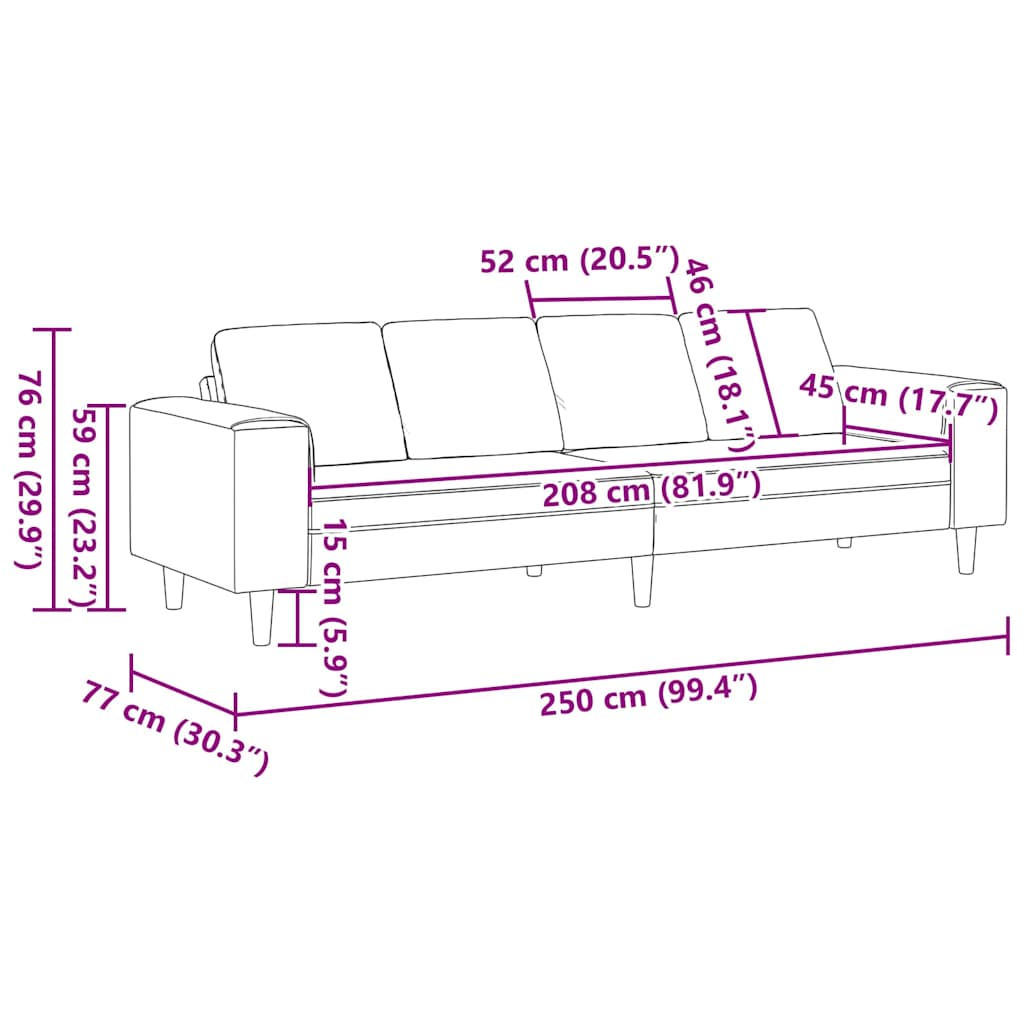 Sofa Dunkelgrau 250 x 77 x 76 cm Cordstoff
