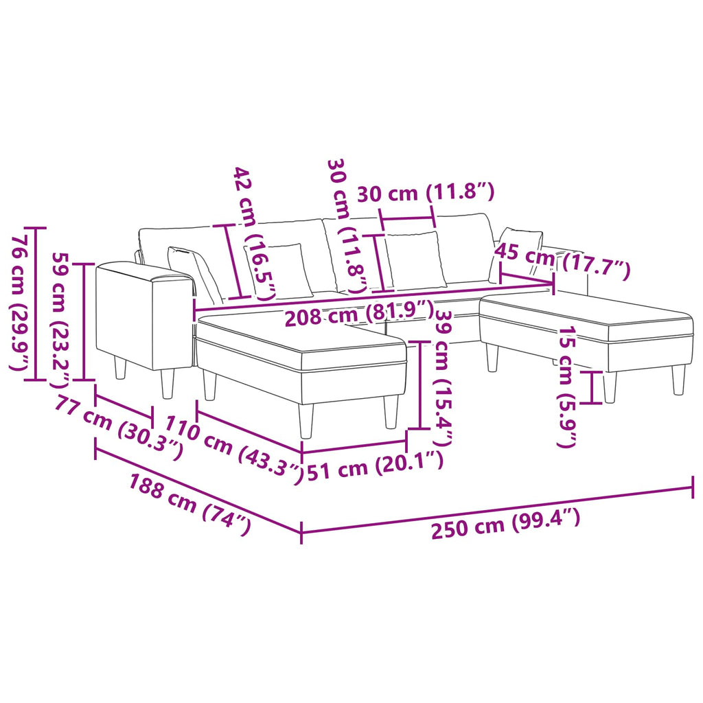 Wohnzimmer Couch 3 pcs Türkis 250 x 188 x 76 cm
