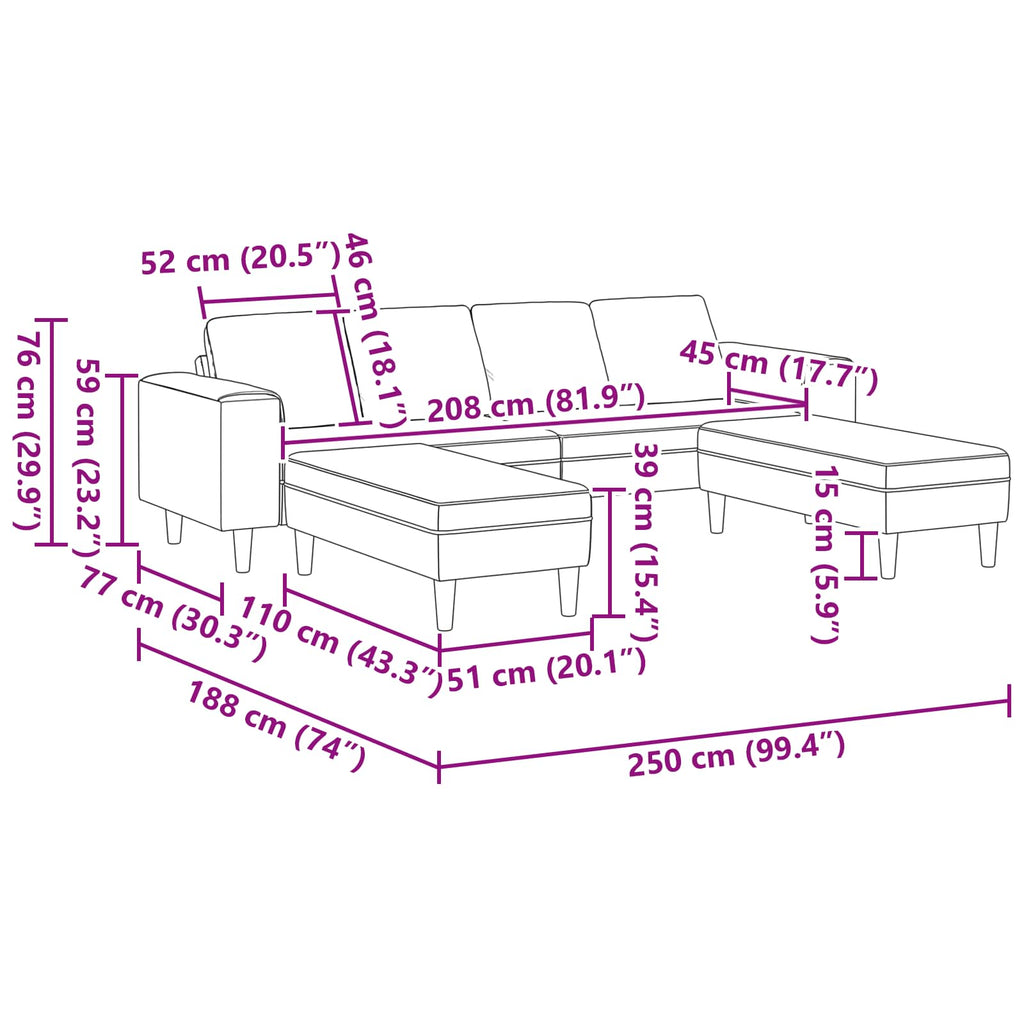 Sofa Rot-Orange 250 x 188 x 76 cm Cordstoff