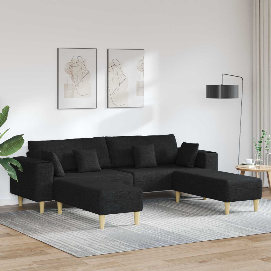 Sofa mit Kissen 3 pcs Schwarz Stoff