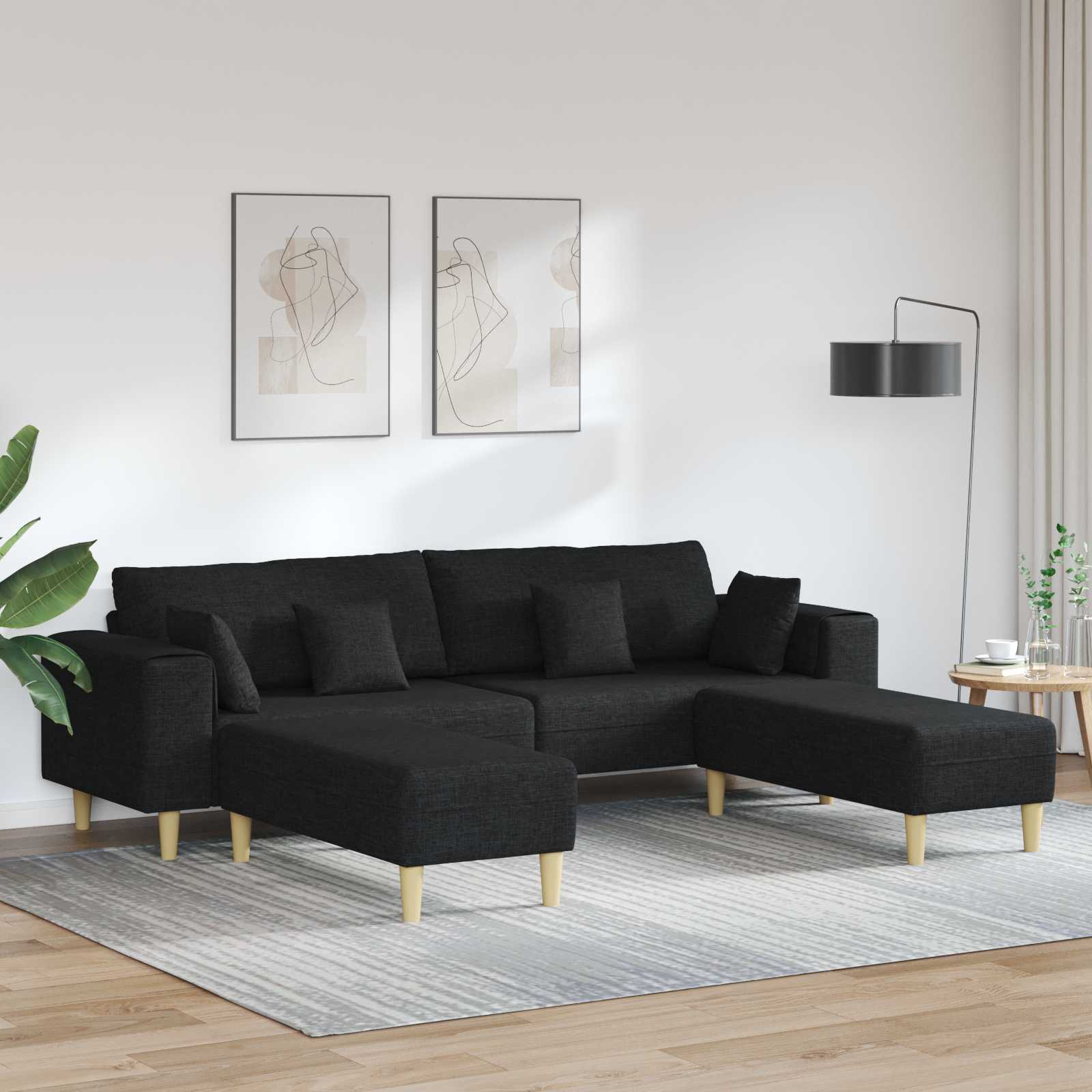 Sofa mit Kissen 3 pcs Schwarz Stoff