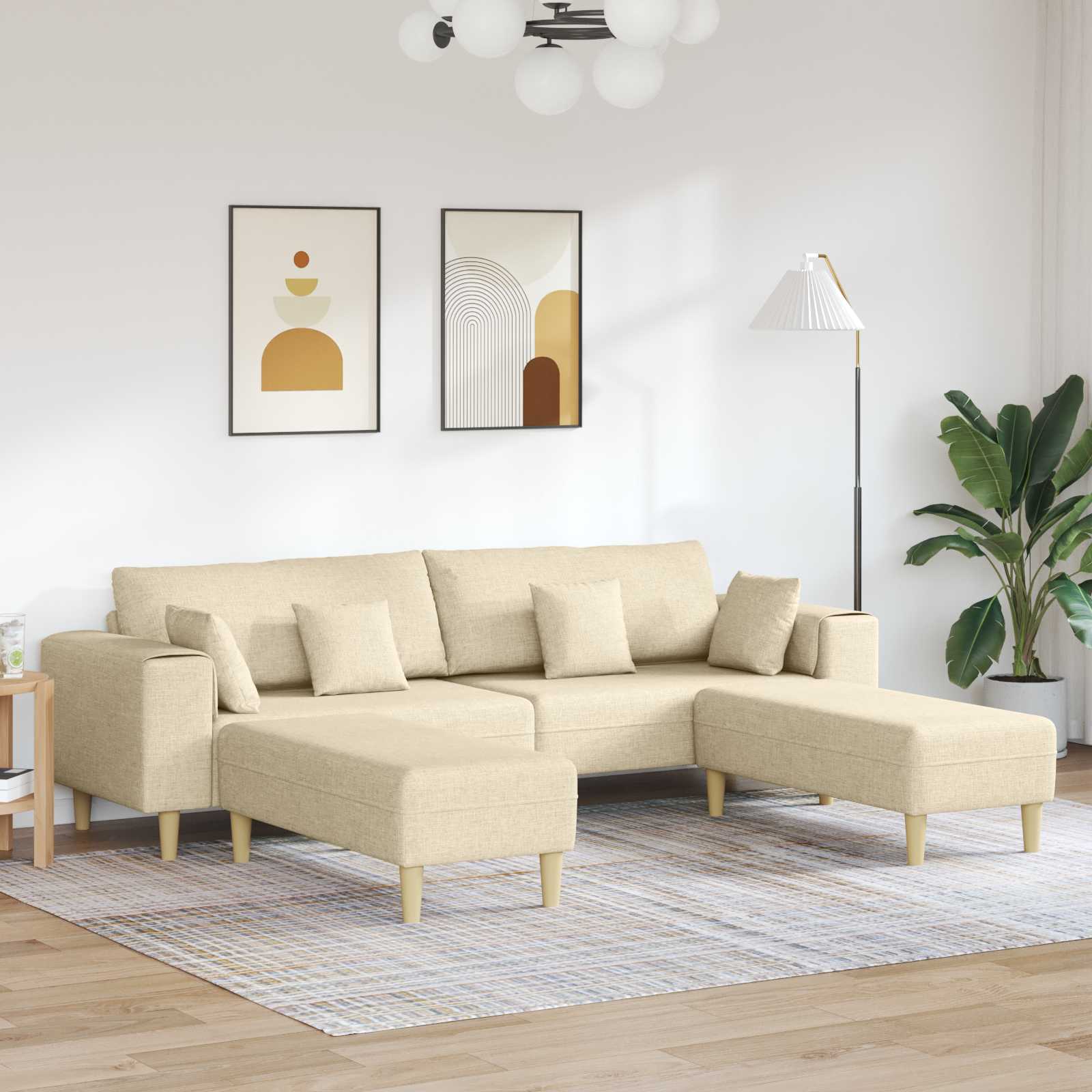 Sofa mit Kissen 3 pcs Creme Stoff