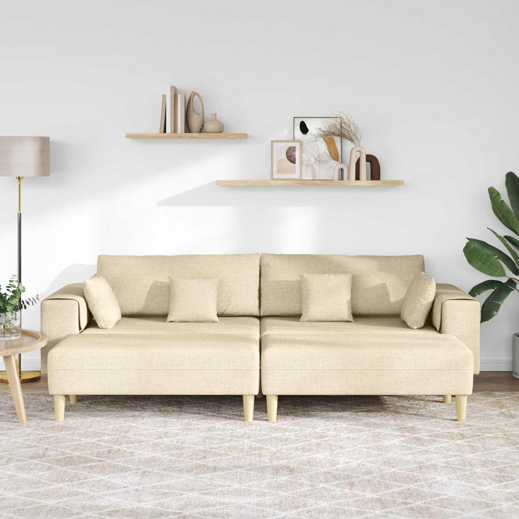 Sofa mit Kissen 3 pcs Creme Stoff