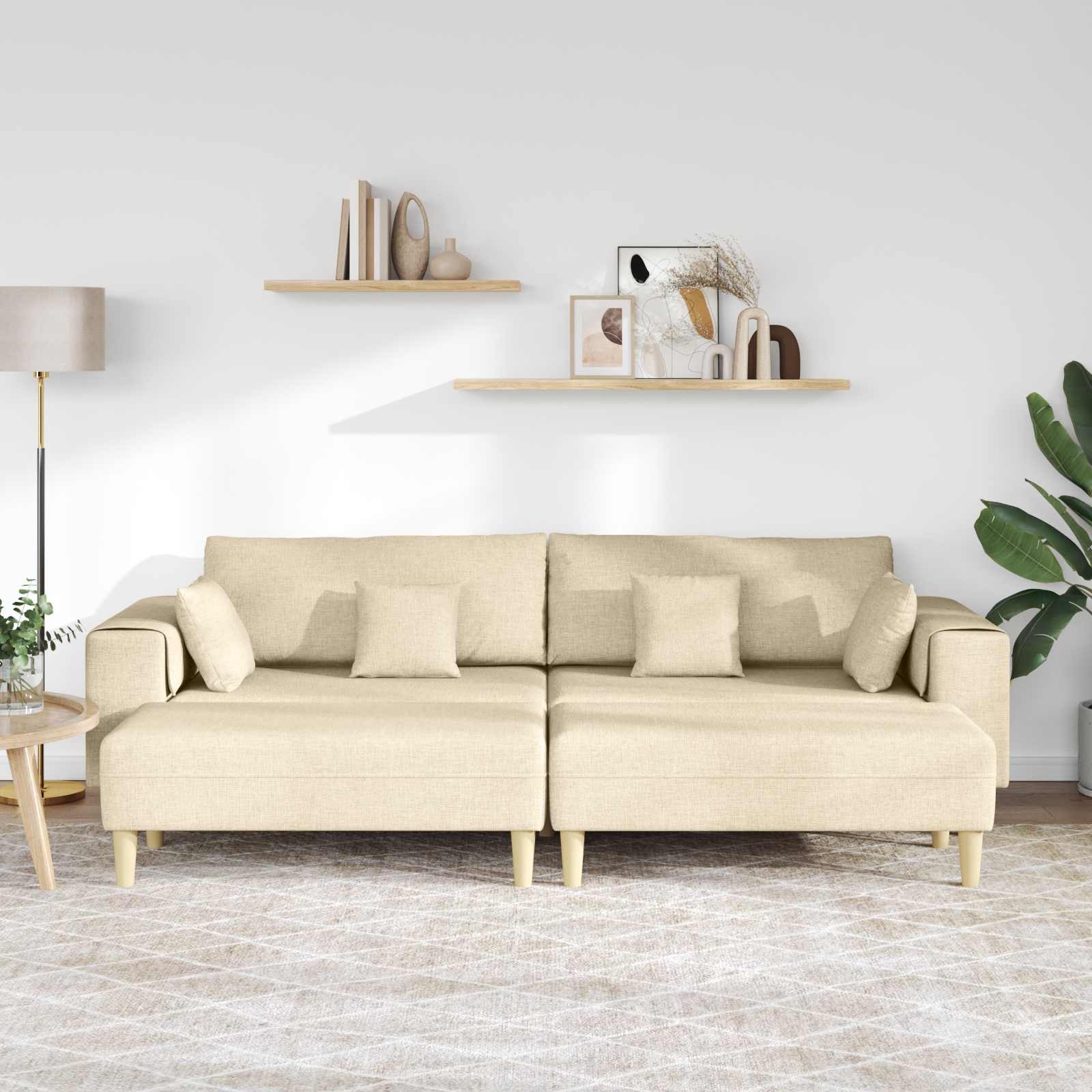 Sofa mit Kissen 3 pcs Creme Stoff