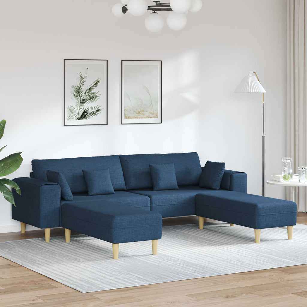 Sofa mit Kissen 3 pcs Blau Stoff