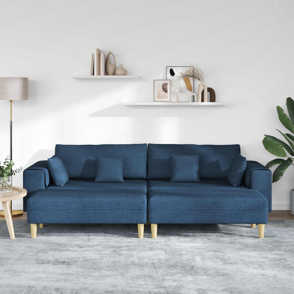 Sofa mit Kissen 3 pcs Blau Stoff