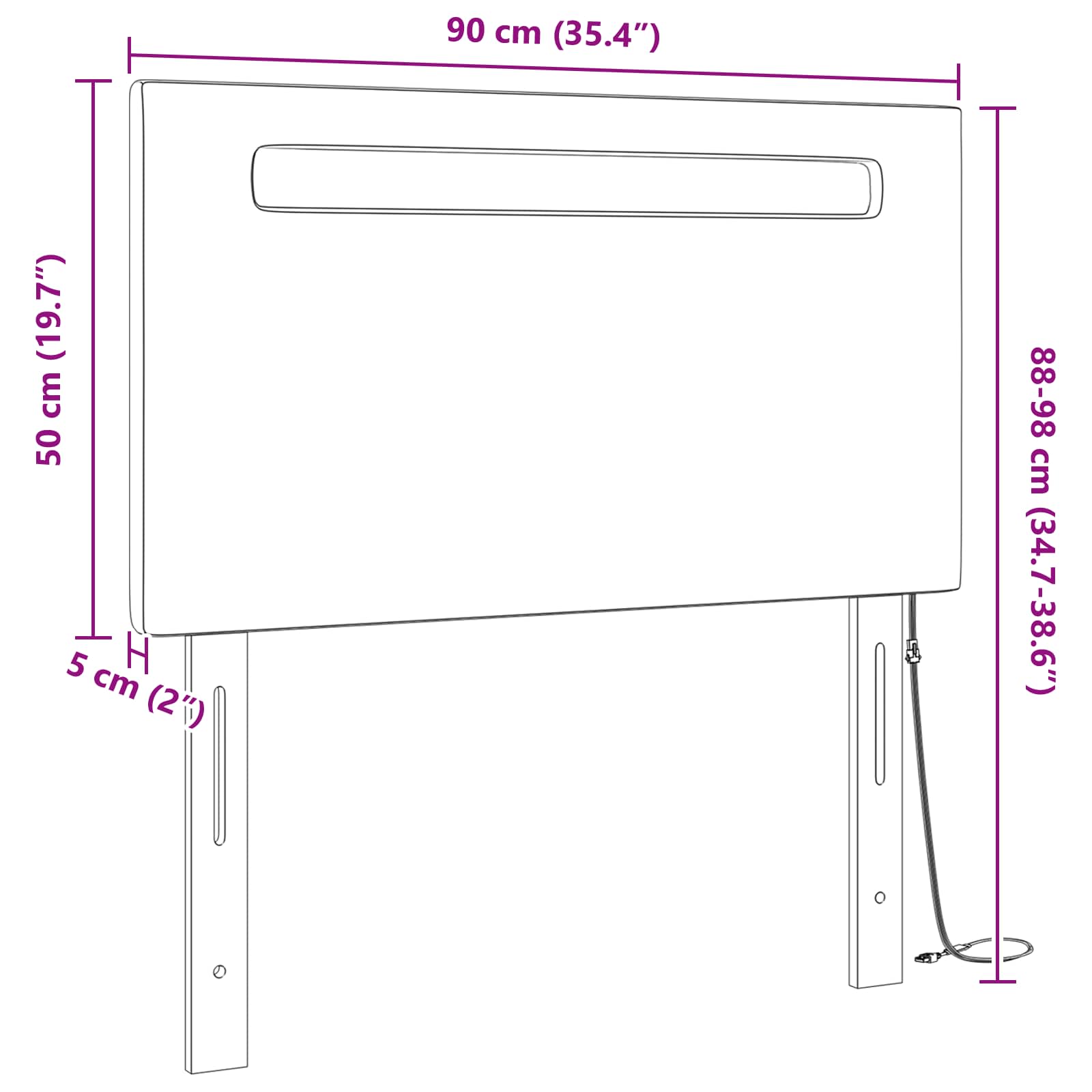 LED Kopfteil Grau 90 cm Kunstleder