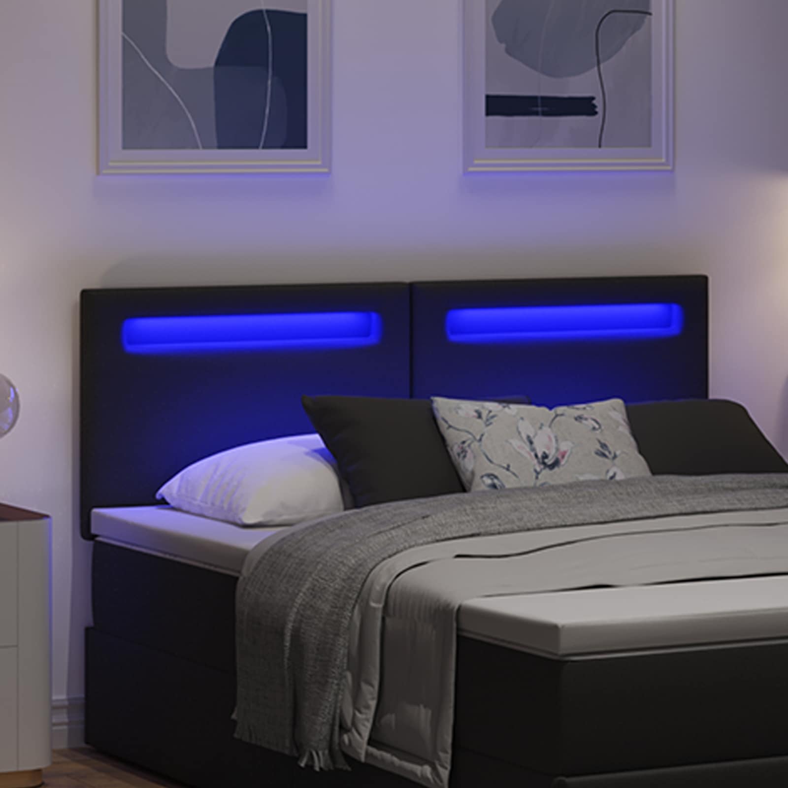 LED Kopfteil Schwarz 144 cm Kunstleder