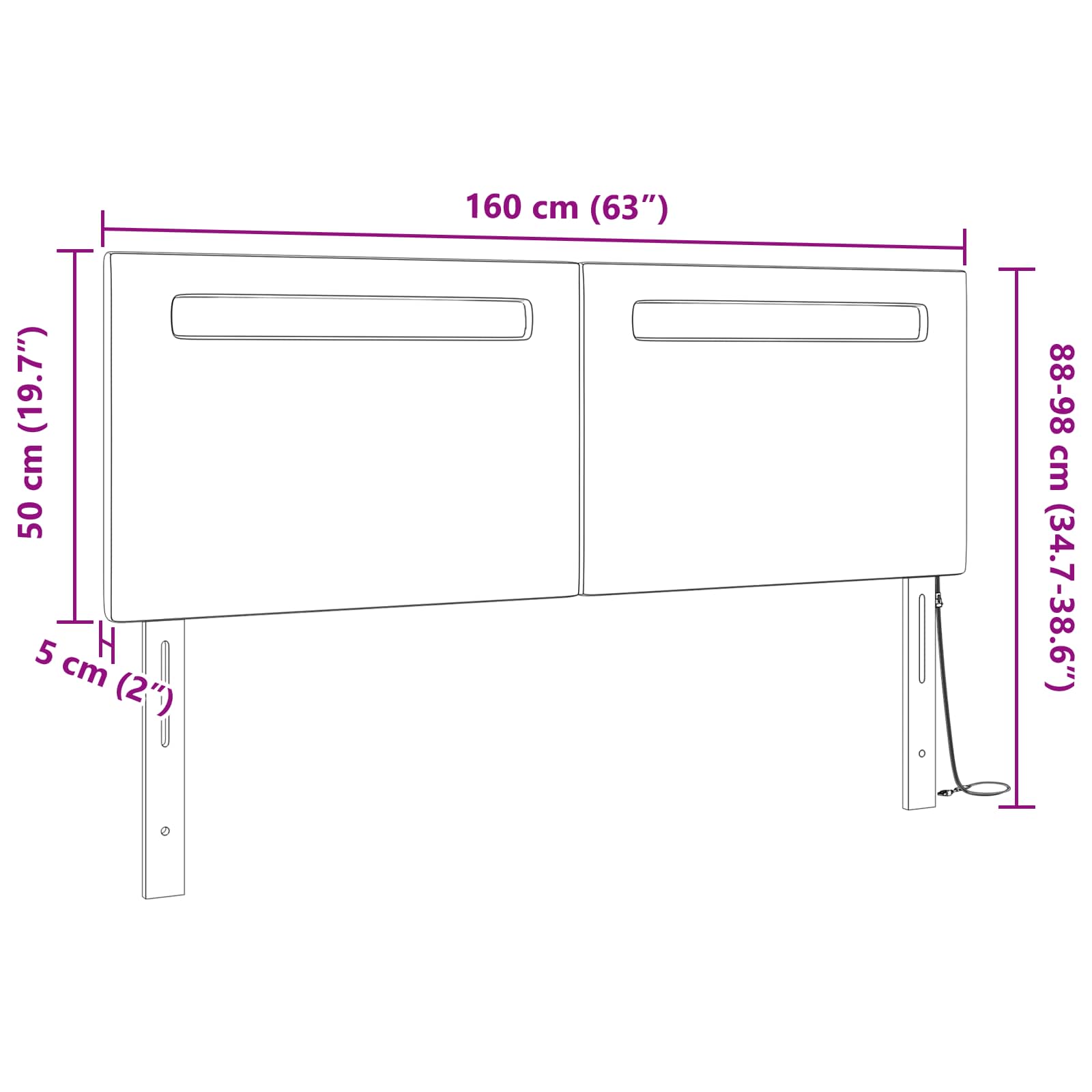 LED Kopfteil Weiß 160 cm Kunstleder