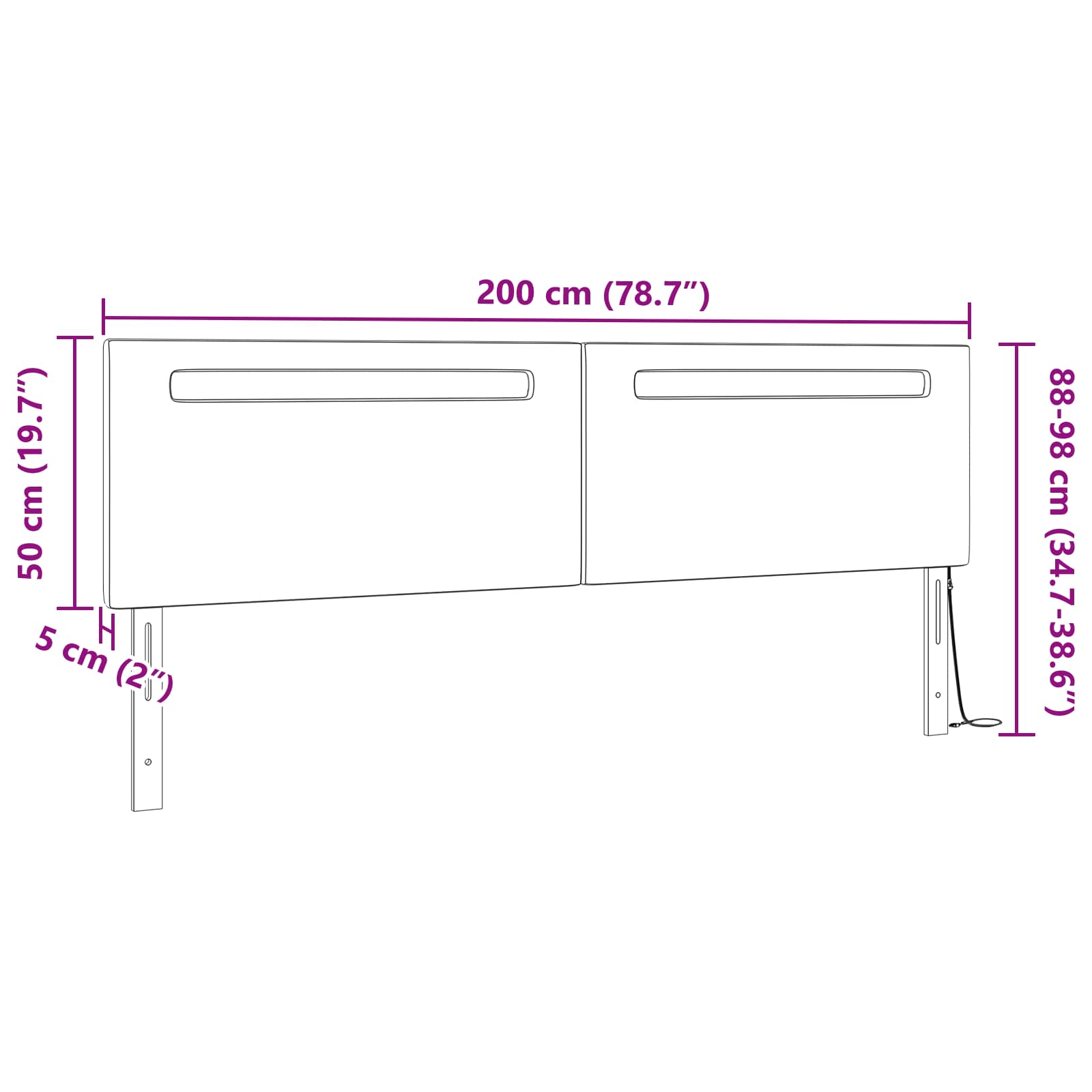LED Kopfteil Weiß 200 cm Kunstleder
