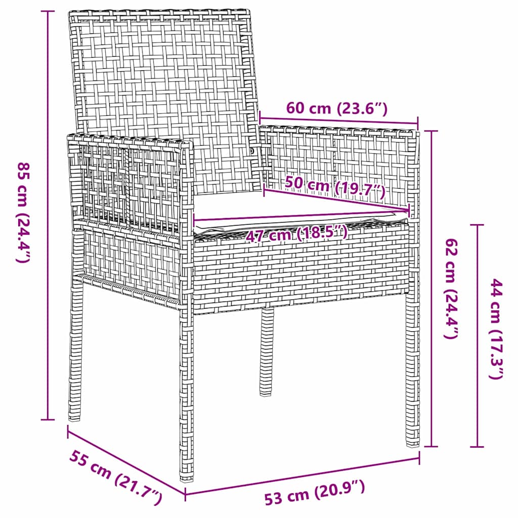 Gartenstuhl mit Kissen 2 pcs Grau 55 x 53 x 85 cm Poly-Rattan