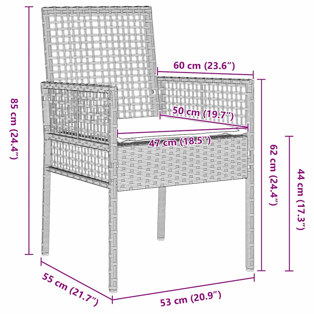 Gartenstuhl 2 pcs Hellgrau 55 x 53 x 85 cm Poly-Rattan