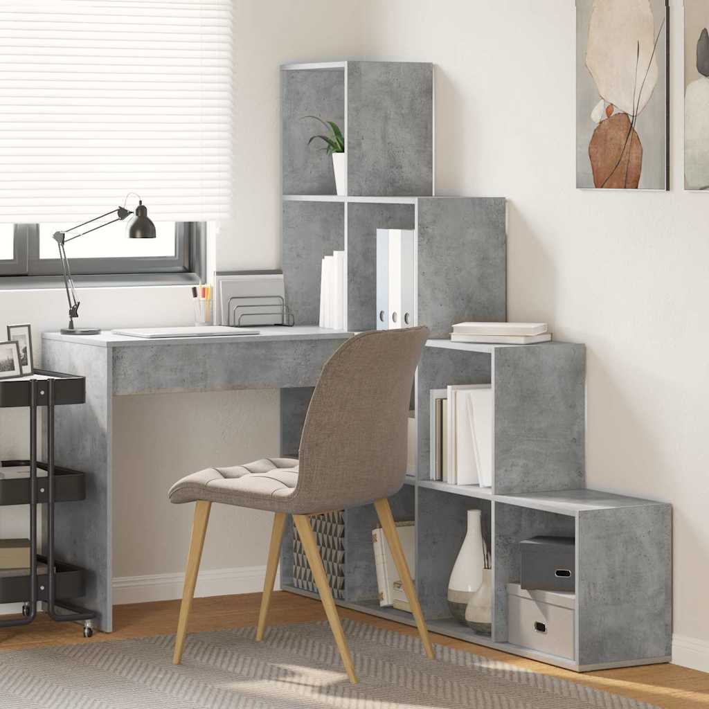 Eck-Schreibtisch mit Regal Beton Grau 101,5 x 149,5 x 149,5 cm