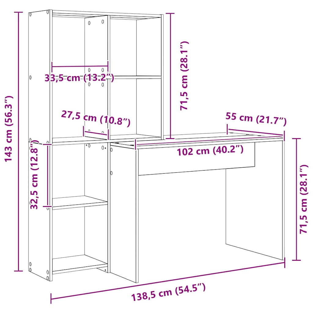 Schreibtisch mit Regal Schwarz Eichen-Optik 138,5 x 55 x 143 cm