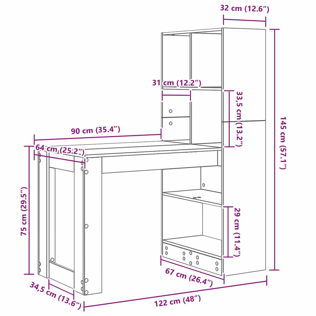 Schreibtisch Graues Sonoma 122 x 67 x 145 cm Holzwerkstoff