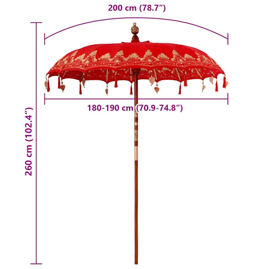 Balinesischer Sonnenschirm Rot 185 x 185 x 260 cm