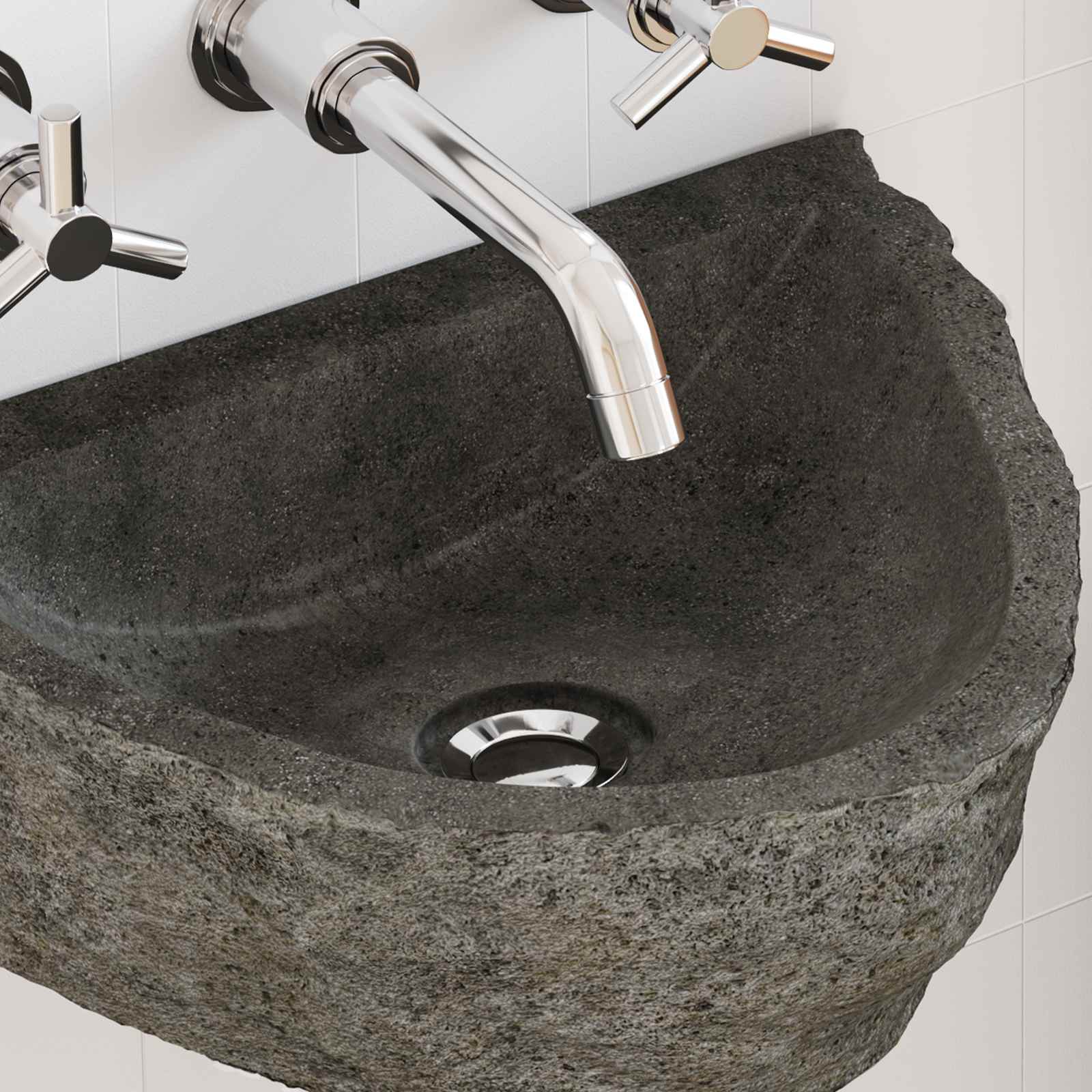 Wandmontiertes Waschbecken Grau 37 x 30 x 12 cm Flussstein
