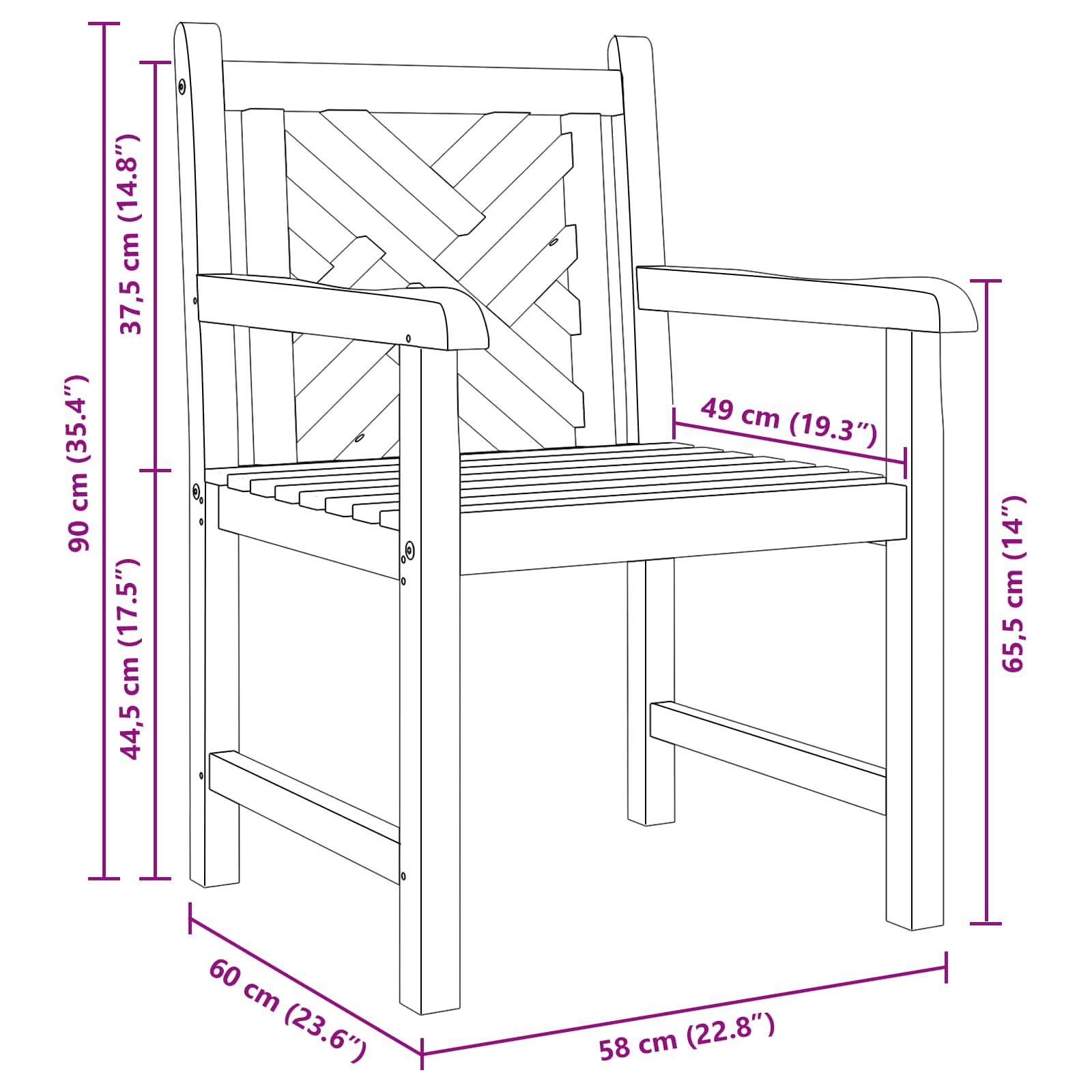 Gartenstuhl 2 pcs 60 x 58 x 90 cm Massivholz Teak